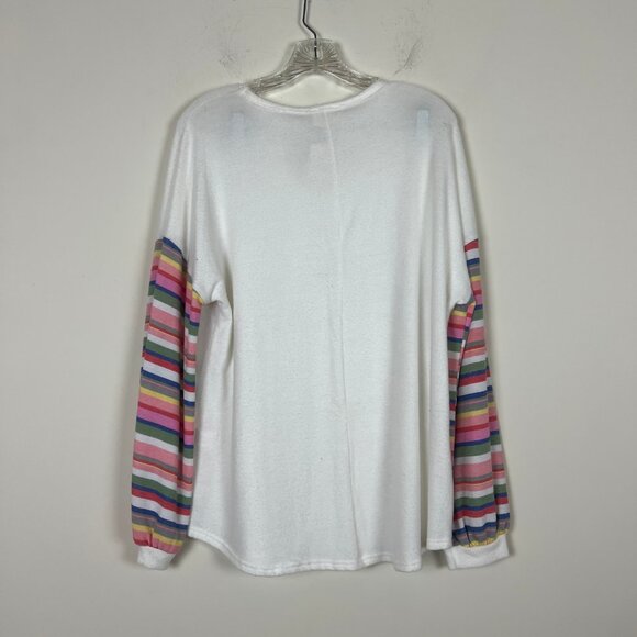 2/$20 NWT 143 Story by Line Up Stripe Sleeve Knit Top L - Picture 4 of 4